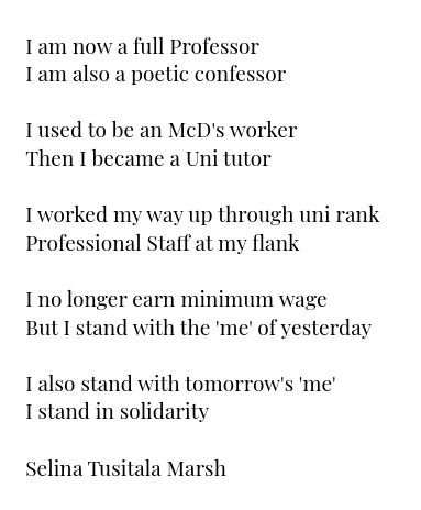 Thank you Selina Marsh, National Poet Laureate, for sharing this poem about our strike today! See you there!!