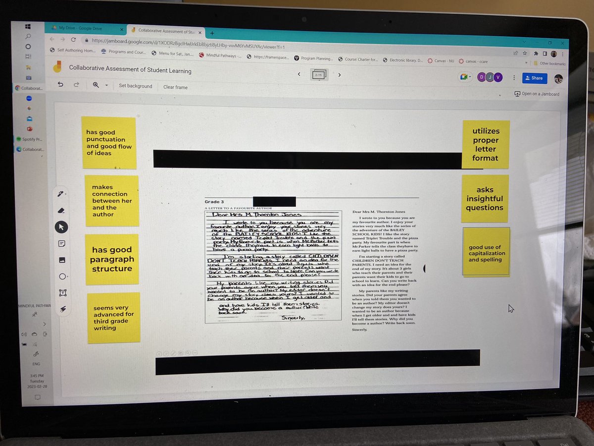 What story does the work tell about student learning? #collaborativeassessment #feedbackforgrowth #assessmentforflourishing #learninggoals #nextsteps @NU_Ontario #loveteaching