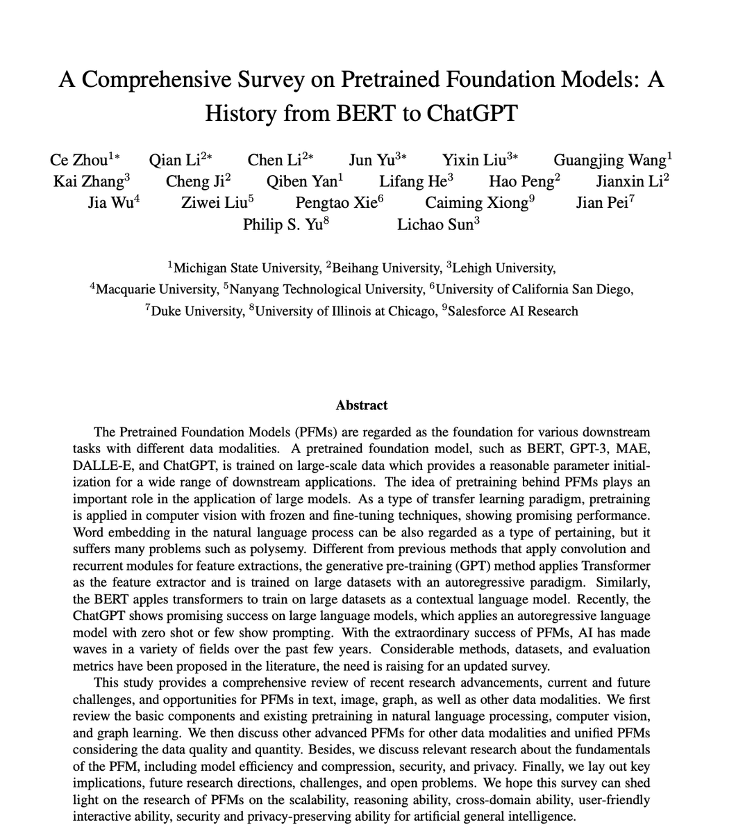 Jeande_d's tweet photo. A Comprehensive Survey on Pretrained Foundation Models: A History from BERT to ChatGPT

A nice review of recent advances, current and future researches in pretrained foundation models in NLP, computer vision, graph learning, and other modalities.

https://t.co/GySvfMRrul https://t.co/PfOeABgJXq