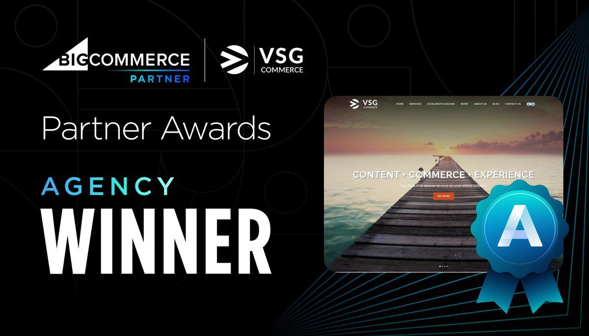 VSGCommerce's tweet photo. @VSGCommerce is excited to have been selected as a 2022 #BigCommerce Partner Award Winner!  Award recipients were selected based on their commitment to customers, the impact of their solutions, and the exemplary use of the BigCommerce platform.  https://t.co/DbMuT14nlk https://t.co/aGaBEZM30j