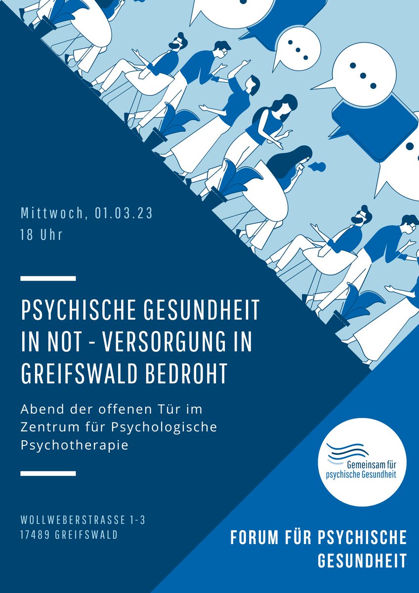 1) Psychische Gesundheit in Not - Versorgung in Greifswald bedroht; morgen 18 Uhr GPG Forum <a href="/gemeinsampsych1/">gemeinsampsychischgesund</a> wegen aktueller Pausierung der Anmeldungen zur #Psychotherapie im ZPP; weitere Informationen zum Abend &amp; Link zur digitalen Teilnahme hier: psychologie.uni-greifswald.de/gemeinsam/foru…