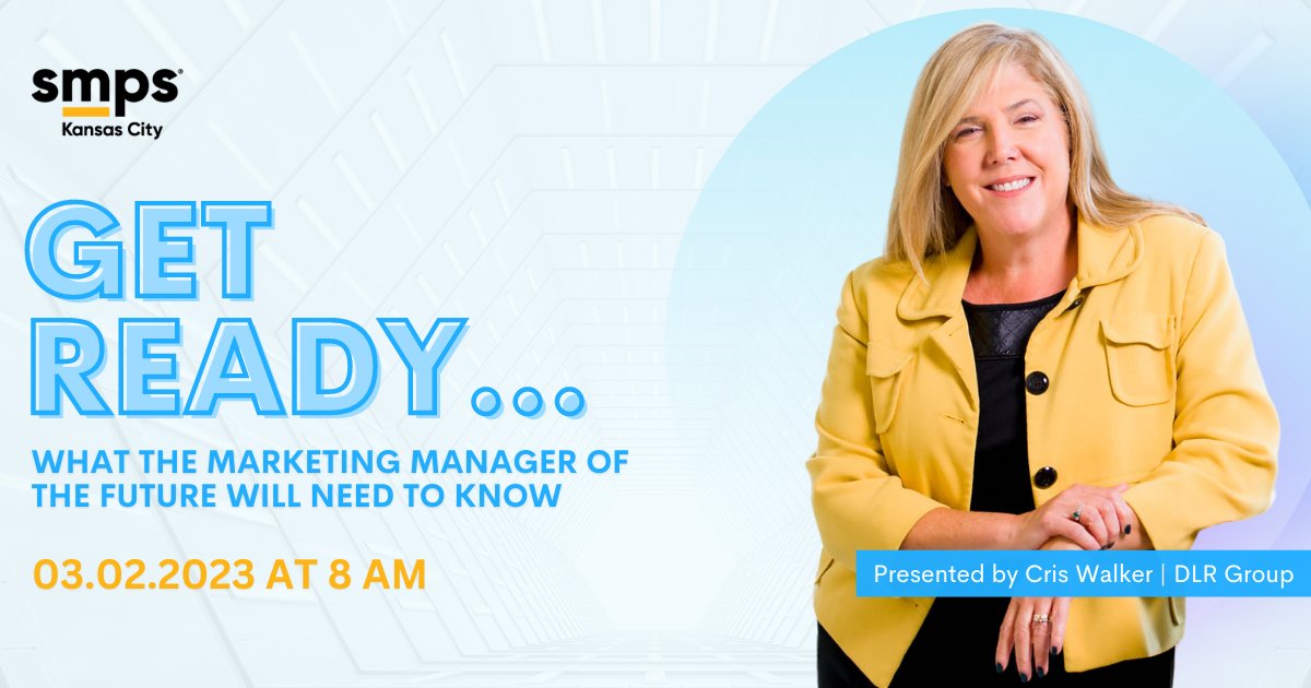 📣 Don't miss this Thursday's event📣

<a href="/DLRGroup/">DLR Group</a>'s Cristina Parra Walker will be discussing key factors that will make the future Marketing Manager successful. Sign up by tomorrow at 8 am to reserve your spot: lnkd.in/g64RAmvt

#SMPS #SMPSKC #networking #careergrowth