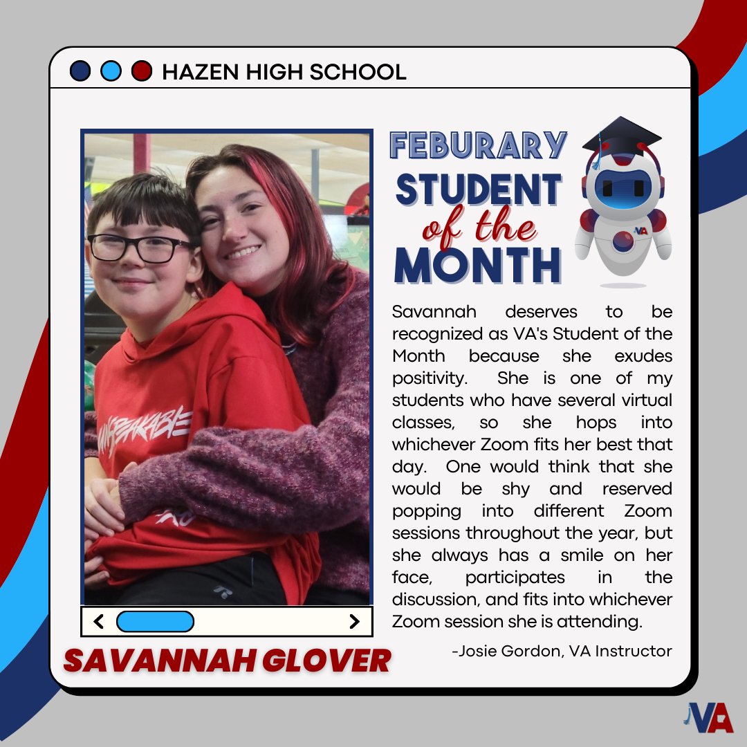 VirtualArkansas's tweet photo. Savannah Glover from Hazen High School is our Student of the Month! Congratulations, Savannah! #VirtualArkansas https://t.co/WZsaiwqtES