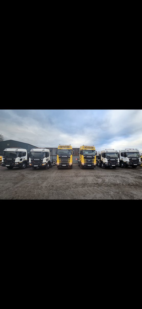 All set for the Morning- six new ⁦@ScaniaUK⁩ Trucks from ⁦@keltruck⁩ #Tippers #HookLift #HeavyHaulage #March1St #Newreg #23Plate