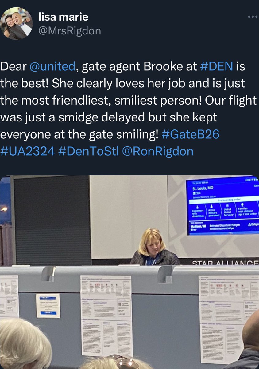 Thank you Brooke D for your passion for Customer Service! 👏🏼  @MrsRigdon love your recognition tweet, you described our Brooke perfectly ⭐️ 🙌🏼 ✈️  #TeamDENCS #GoodLeadsTheWay @MattatUnited @StephenStoute @jonathangooda @rad2956 @kiekrz @Cheryl_Searle @DENAirport