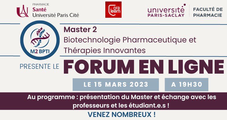 M2BPTI's tweet photo. Vous cherchez votre master pour la rentrée 2023 ? Les biotechnologies vous intéressent et vous désirez une formation qui aborde toutes les facettes du développement de médicaments biologiques ? Le Master BPTI est peut-être fait pour vous. (1/3) https://t.co/OxV2SKL5Kr