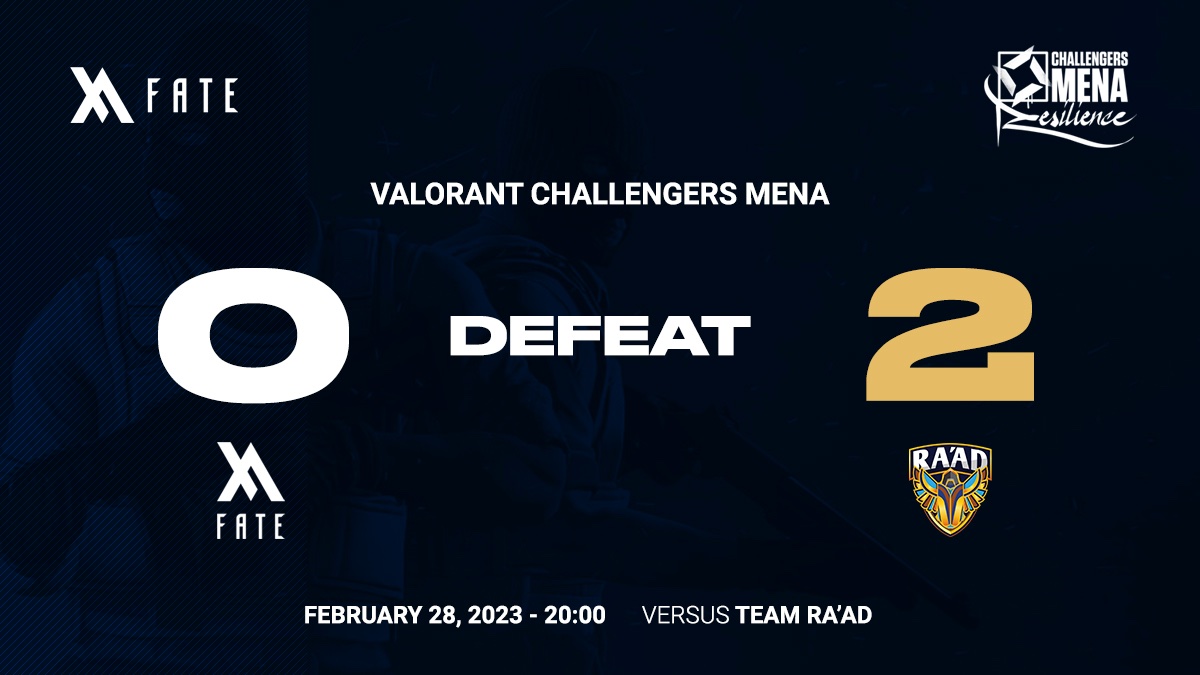 FATEesports's tweet photo. A lot to work on, but we shall rise 🙏

GGWP @TEAMRAAD 🤝

#TheWave 🌊 #ChallengersMENA #WeAreTheSeekers https://t.co/zk6ToP3avA
