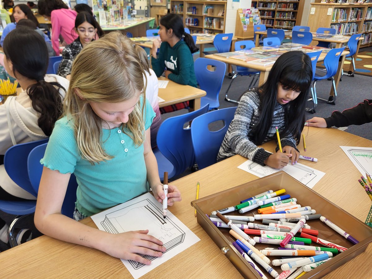 We wrapped up today by working with first grade to create fun autobiography book covers! Thanks <a href="/GPE_GatorPond/">Goshen Post Elementary Library</a> #GoGPGators