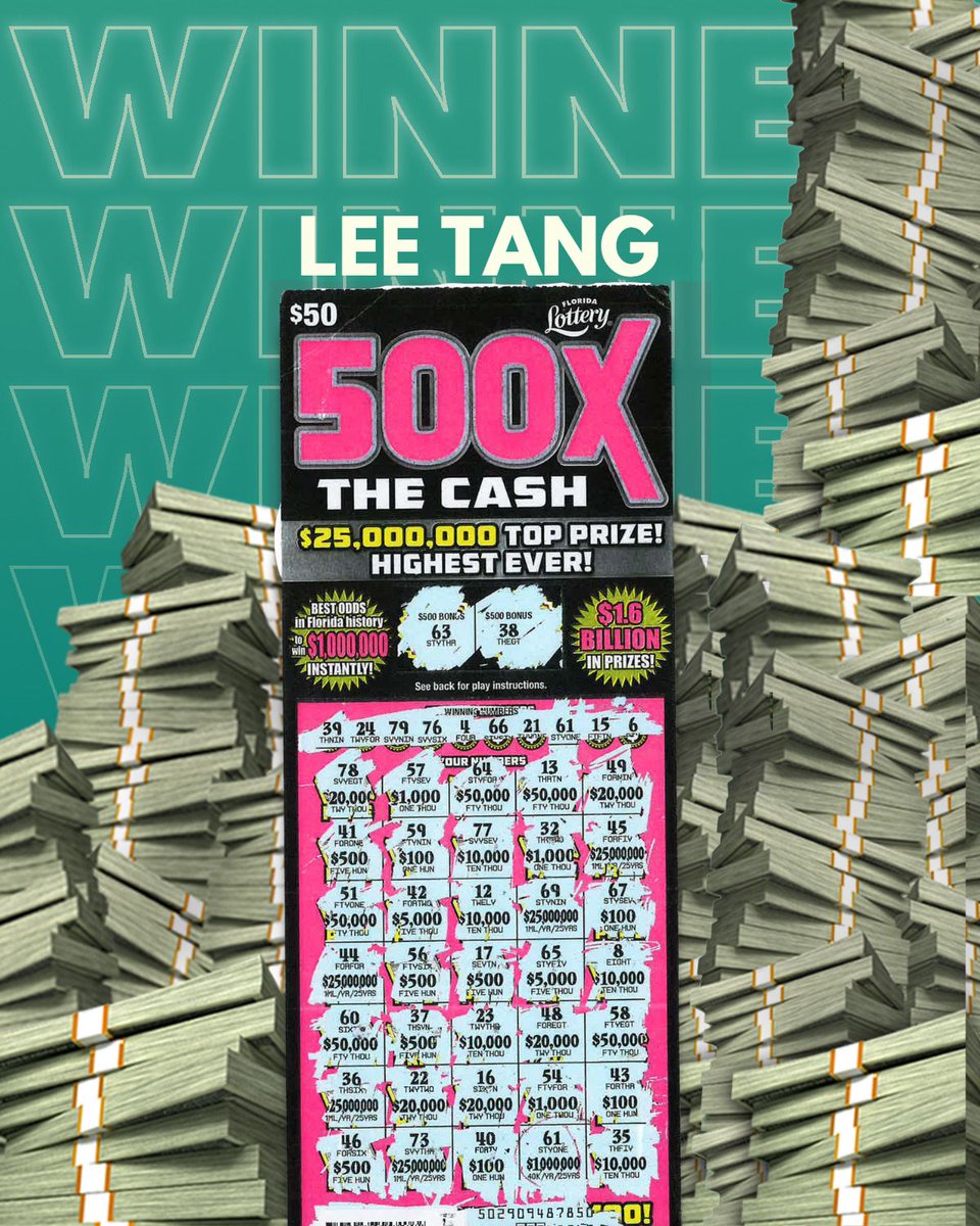 floridalottery's tweet photo. Lee Tang of #KeystoneHeights bought a 500X THE CASH Scratch-Off ticket at Lee’s Discount Beverage and walked out with a $1 million prize! Congratulations and welcome to the Millionaire’s Club! https://t.co/DEtbXfvOWC https://t.co/NkdROz5Aw8