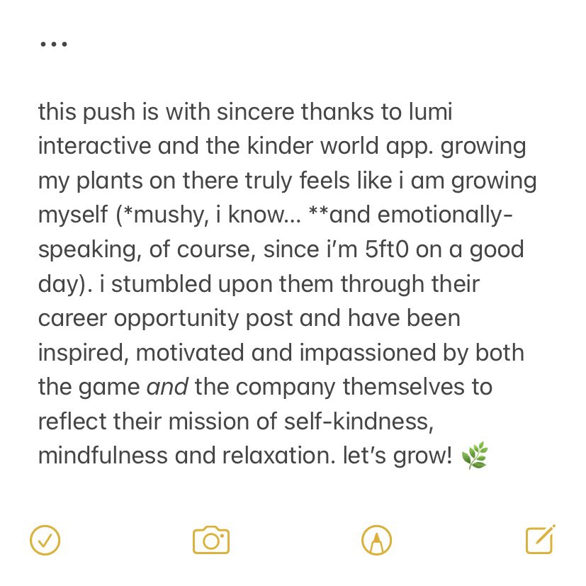 twinleafies's tweet photo. i owe so much of this to the wonderful @lumiinteractive. i’m hoping that starting this account up again will help my headspace the way kinder world has. 💚
• • •
#KinderWorld #SelfCare #SoftGame #MobileGame 💫 https://t.co/vQrz234lNB