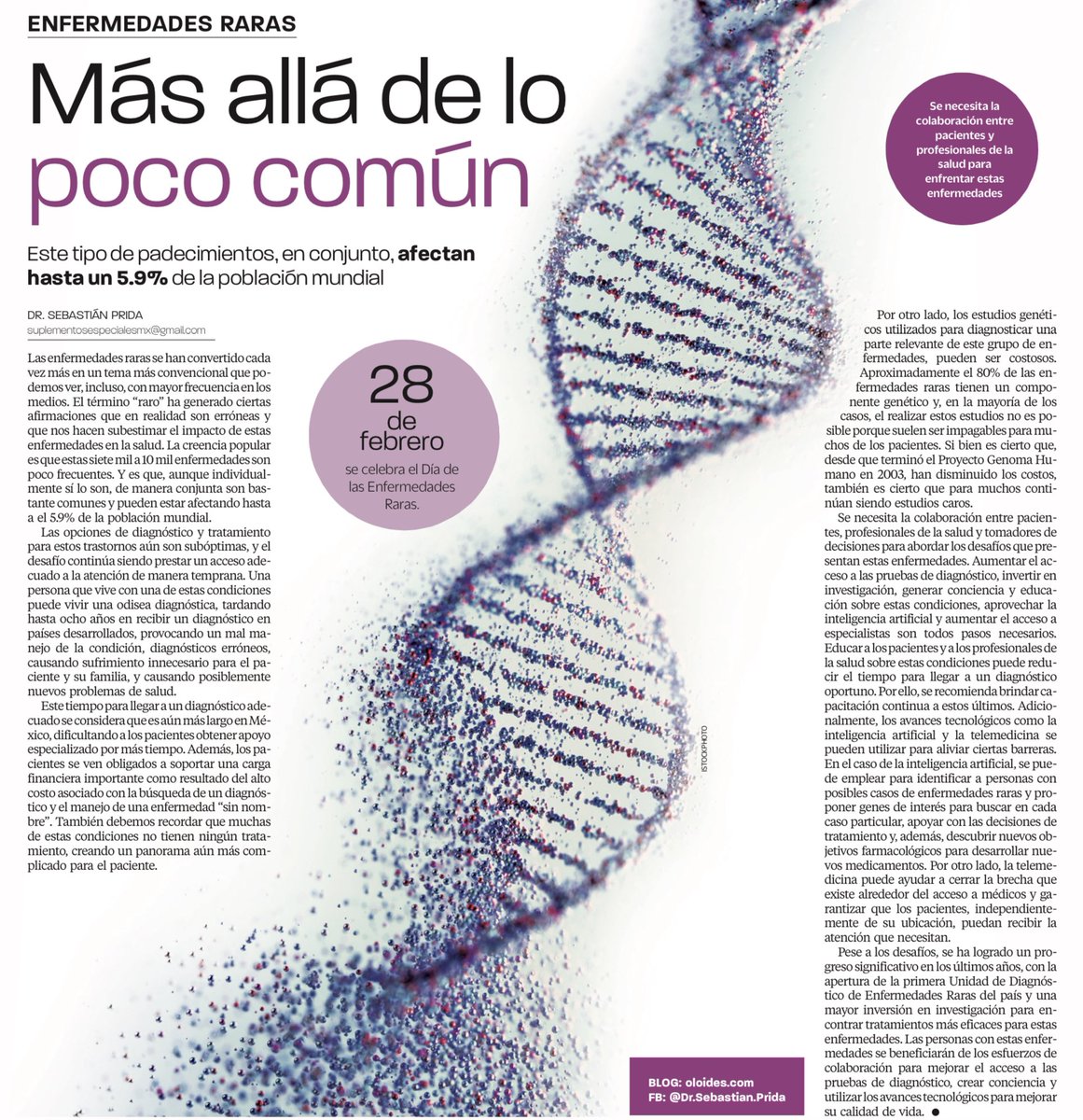 SebastianPrida's tweet photo. 🌎 Hoy es el Día de las Enfermedades Raras. Comparto mi columna de este mes en EL Universal C.P.N. #raredisease
 📖 𝙋𝙖𝙧𝙖 𝙡𝙚𝙚𝙧: https://t.co/zByui5vArS https://t.co/L2nzH6HOlx