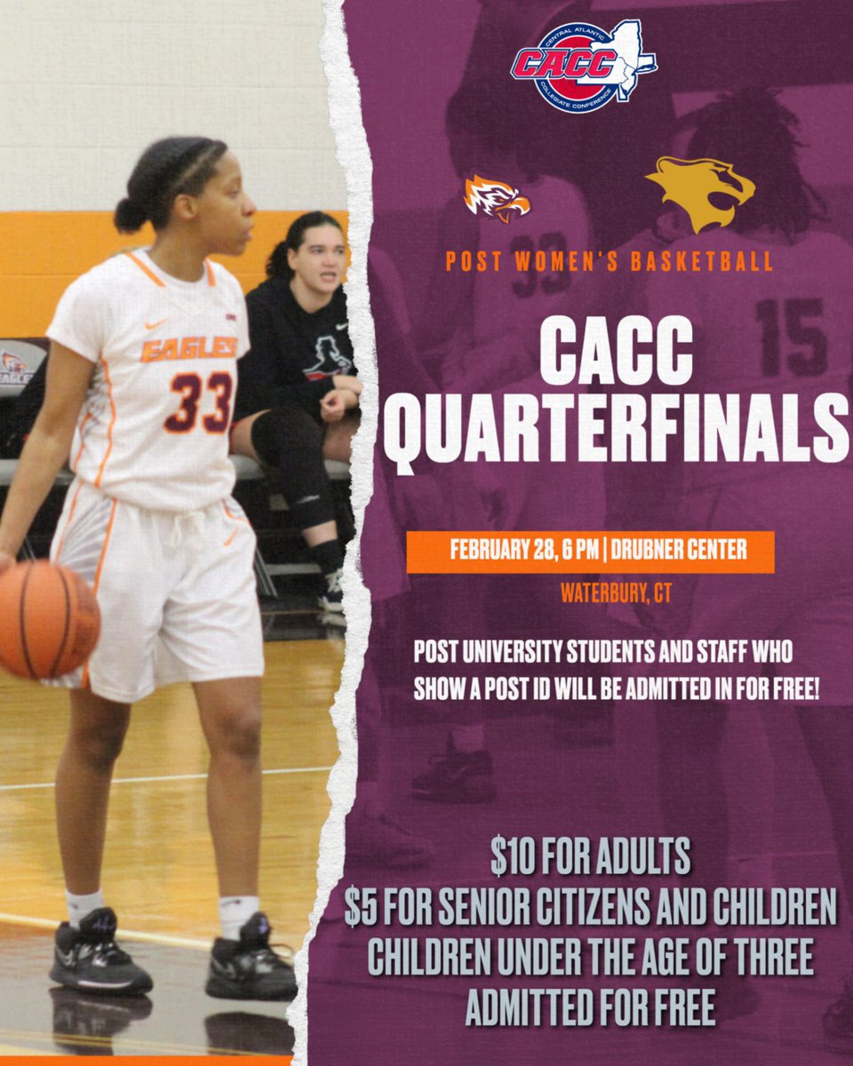 🚨‼️GAMEDAY ‼️🚨 

CACC QUARTERFINALS 🏀🦅

⏰ : 6:00 PM ET

🆚 : Georgian Court University

📍 : Waterbury, CT (Drubner Center) 

📺 : caccnetwork.com/?bfplayvid=476…

📊 : posteagles.com/sidearmstats/w…

#PostU #PostWBB #PostPride #SoarEagle #OurTimeIsNow #GoEagles #CACC 
🦅🏀🦅🏀🦅🏀🦅🏀