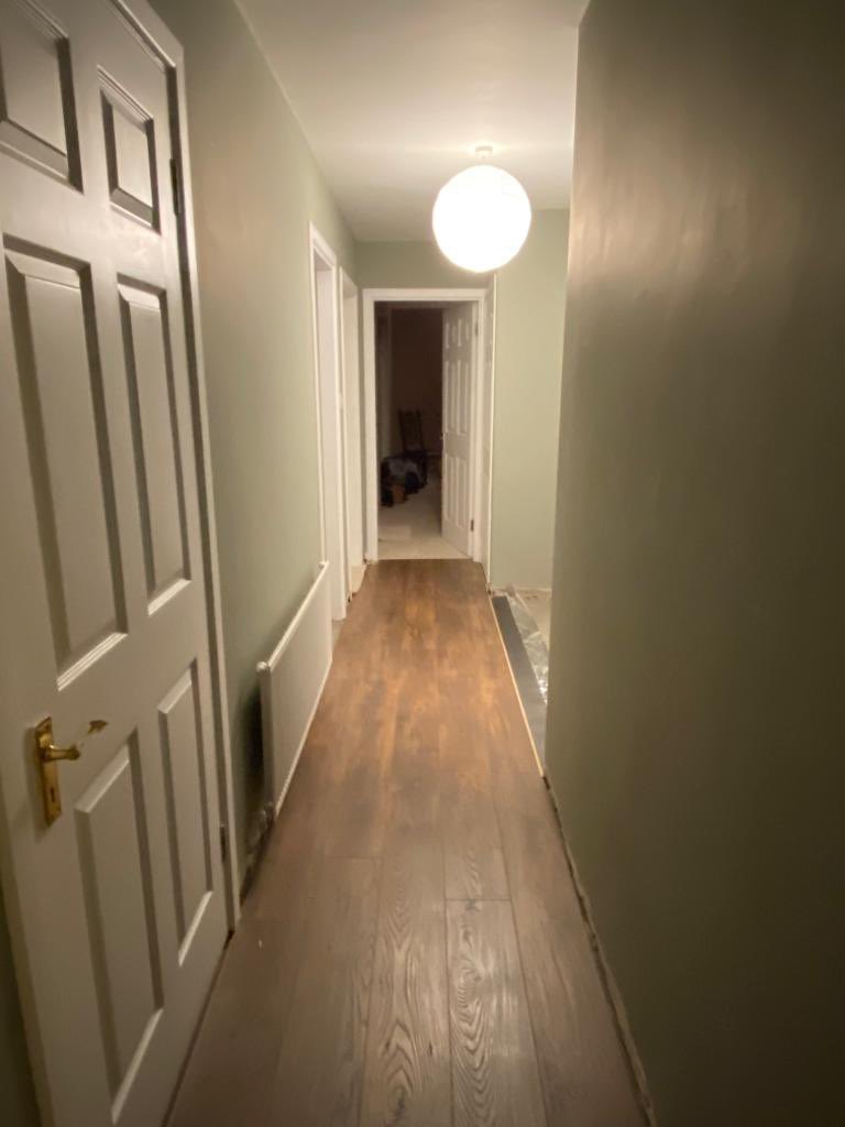 Hall transformation. Building up the guts to tackle that stairs and the French doors! Any advice on dealing (I mean painting.. replacing isn’t in the old budget plans!) with that varnished pine stairs is very welcome.