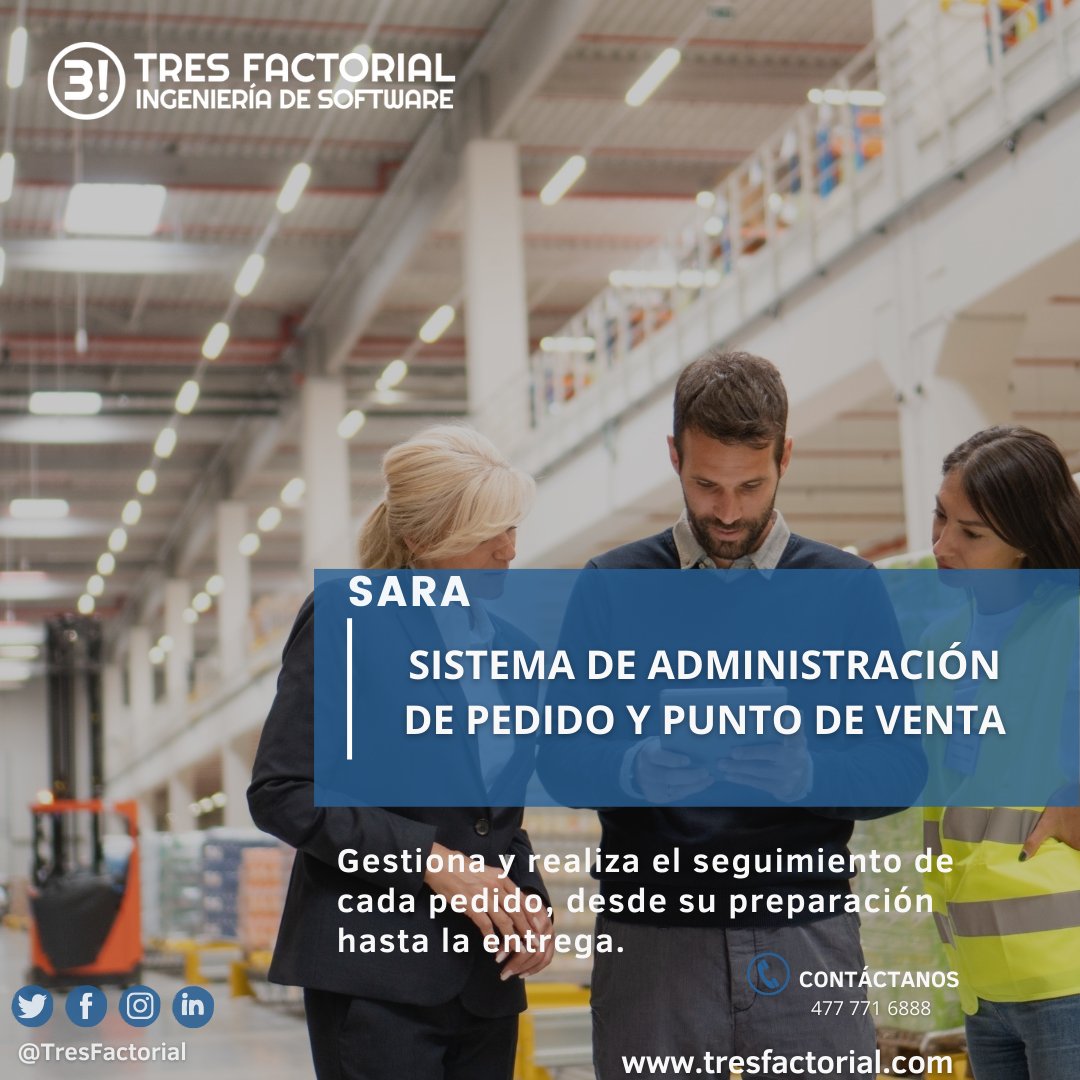 tresfactorial's tweet photo. Con SARA:
El Sistema de Administración  de #pedido y punto de #venta, lograras #gestionar y realizar el #seguimiento de cada pedido, desde su #preparación hasta la entrega.
Contáctanos: 
📲: 477 771 6888
🌐 https://t.co/8z1JhfE1pl

#tresfactorial #software #administrar #mexico https://t.co/GyxQ5RoeJS