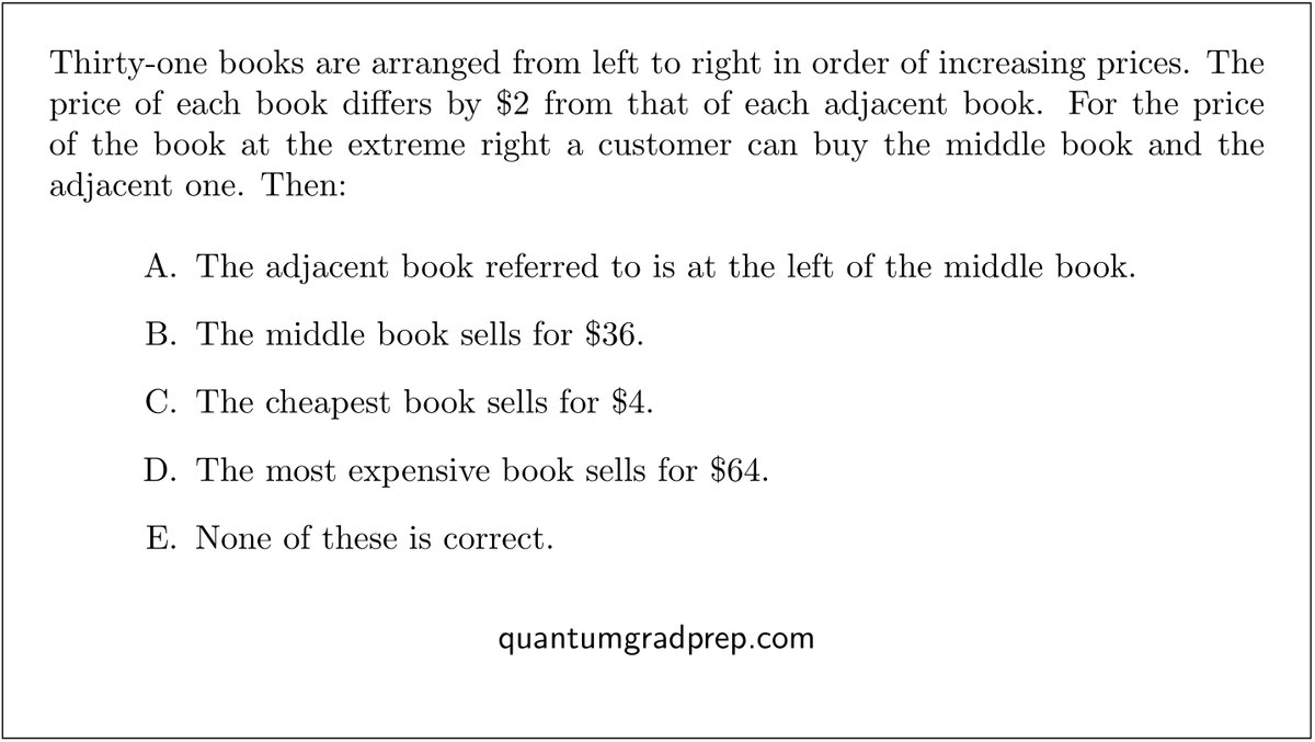QuantumGradPrep's tweet photo. Try the following GRE quantitative reasoning question that tests your understanding of dealing with questions based on arithmetic sequences and median. https://t.co/qROReET3TC #gre #grequant https://t.co/Cc5ApjSzHt