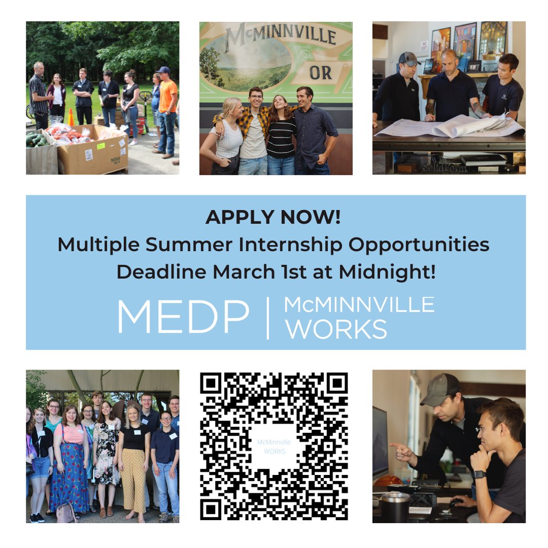 APPLICATIONS CLOSE MARCH 1ST! APPLY NOW! 
Newly added internship opportunities; Event Planning and Draft Engineering!!!
mcminnvillebusiness.com/mcminnville-wo…