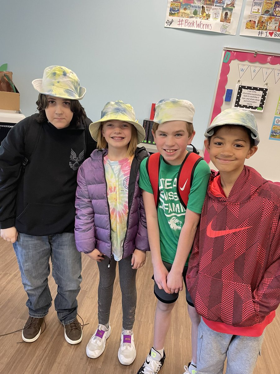 SLSDHarrisonEl's tweet photo. Tie-dye Tuesday at Harrison Elementary. Every student and staff member tie-dyed a hat to wear today and Thursday. https://t.co/PZMr3vsqHV
