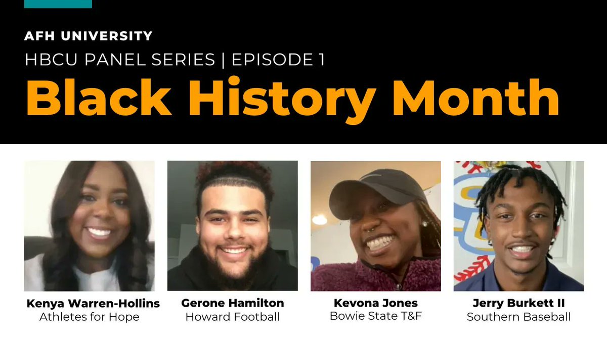 AthletesForHope's tweet photo. We're excited to launch our #AFHUniversity HBCU Panel Series!
AFH's Kenya Warren-Hollins was joined by student-athletes from @SouthernUsports, @HUBisonSports and @BSU_Sports_Info for a conversation on service, legacy and the importance of HBCUs.
🎥 https://t.co/mwq1zR24CI https://t.co/QWV9prXBFf