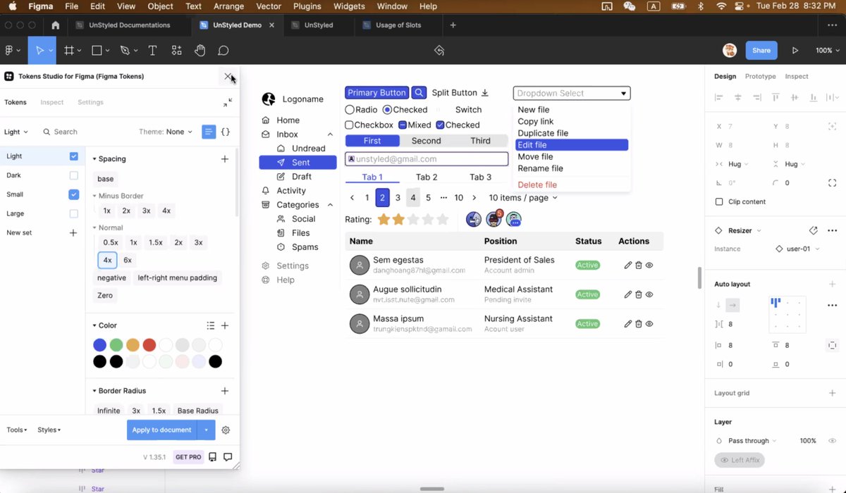hamishoneill's tweet photo. A dodgy screenshot of the #UnStyled UI Kit by @SShuaiqi / @intodsconf during the Automation of Design Systems meetup this morning. Some serious trickery going on here. Keen to see how this approach will scale across a large team designing for multiple brands and platforms https://t.co/6i0mXvTAvu
