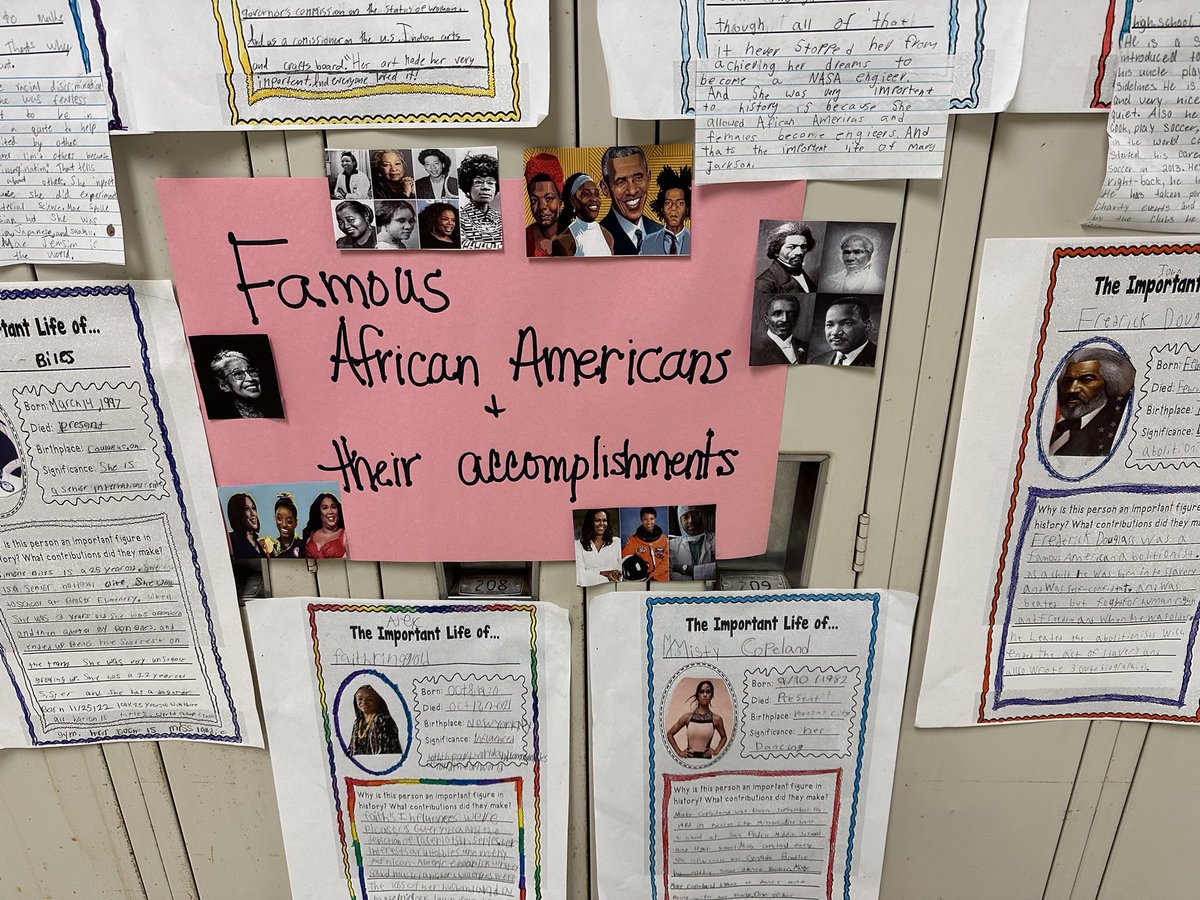5th gr Racers chose a famous African American, researched them &amp; their accomplishments, and decided what they want people to know about them. #BHM2023 #RiversideRacers <a href="/WSDNews/">Waterford Schools</a>