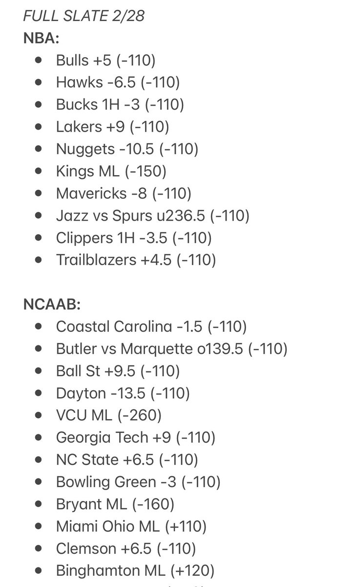 BTM_LOCKS's tweet photo. EVERY SINGLE GAME TODAY . . 🏀
If we hit more than 33 I’ll send someone $100 who retweets this tweet 🎁
Let me know which ones you’re tailing/fading. Good luck either way ⤵️
#GamblingTwitter #Giveaway #FullCard https://t.co/Den8xkmlBK