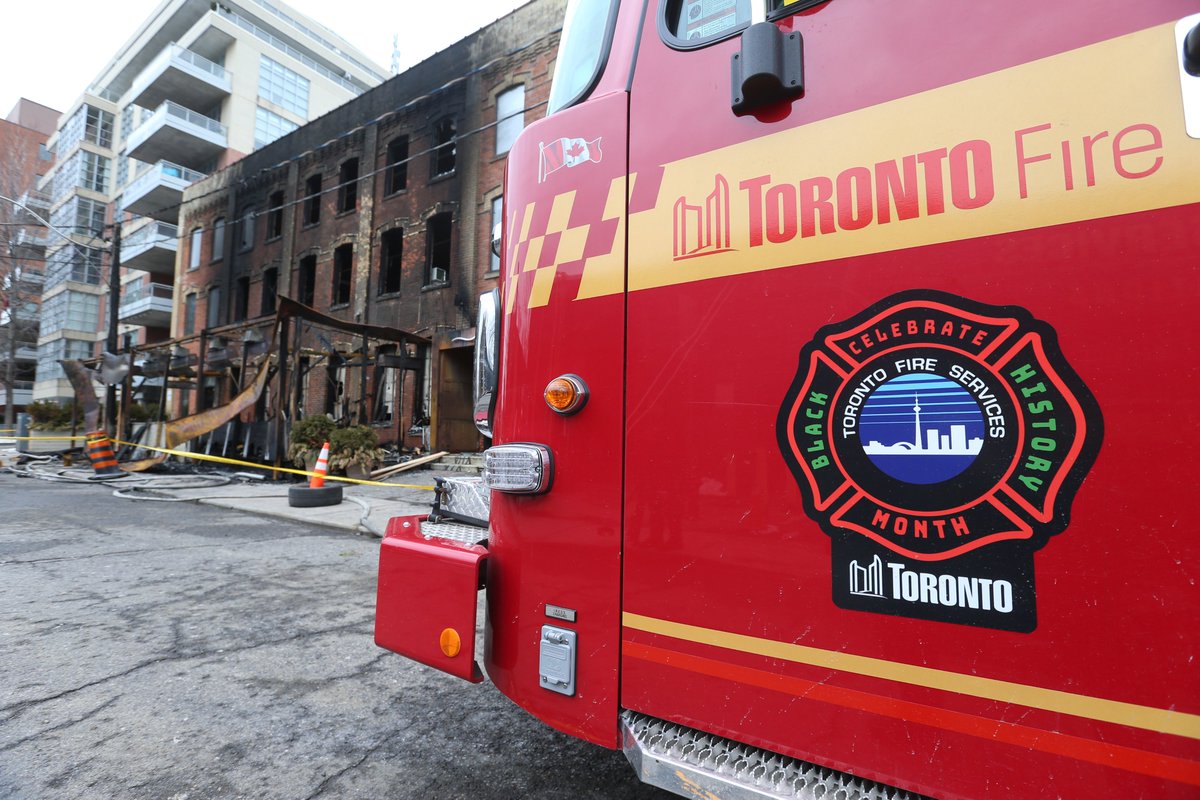 TorSunphoto21's tweet photo. Aftermath of what is being deemed a "suspicious" fire at Myth restaurant on Brant St. and King St. W that occurred around 4 a.m. https://t.co/LKSCQgvHEV #TorontoFireService https://t.co/wdXUbwo4ZJ
