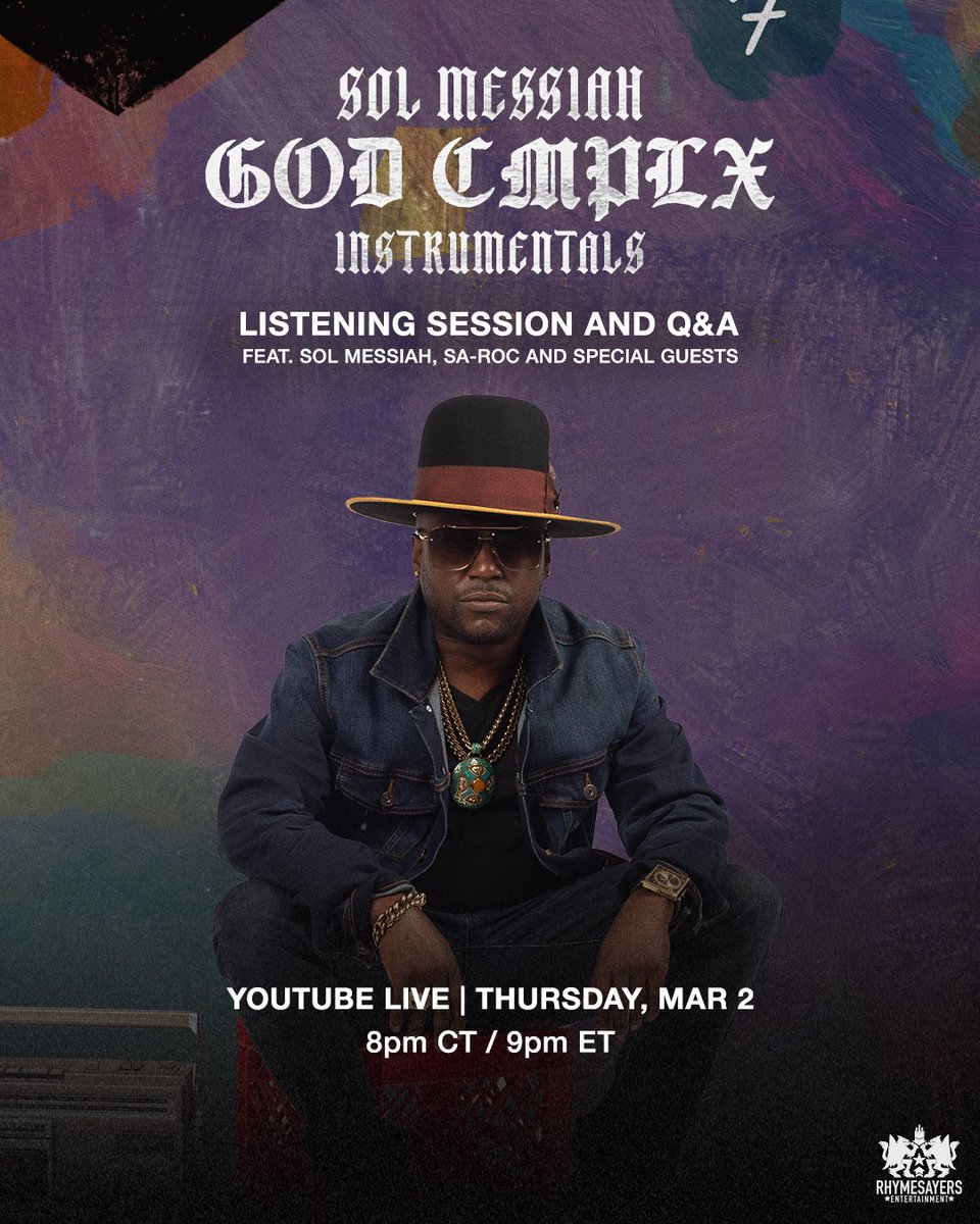 Thursday. 8pm CT. <a href="/solmessiah/">Sol Messiah</a> Listening Session and Q&amp;A on <a href="/sarocthemc/">sa-roc</a> YouTube Channel

youtube.com/live/XUKnTpxWO…