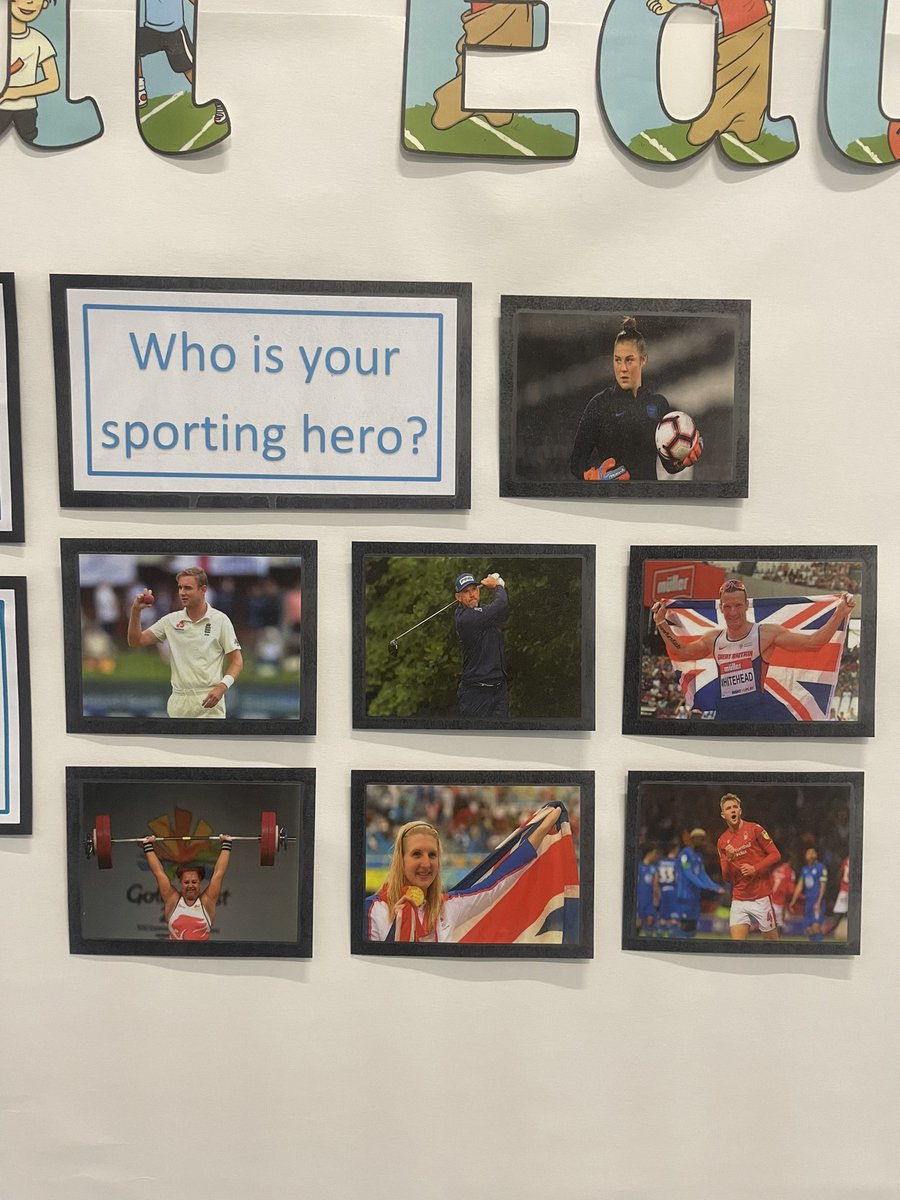 Here’s part of my new PE Display at school! It’s focused around sport in our local community and features some local sports stars that the children nominated.

The big overall question of “Who is your sporting hero?” is simple but creates good conversations about sport!🤩🏆