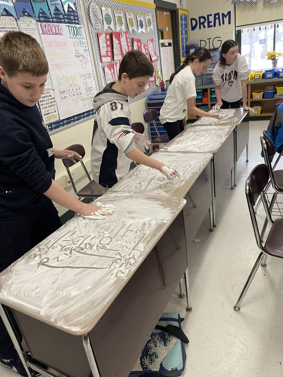AMSHouse6D's tweet photo. We brought the snow inside today! 😱😂😀🙃❄️❄️❄️
Shaving cream math to review division and decimals on this snowy delay day! #learnwithahern @AhernMiddle @FoxboroughPS https://t.co/AycKIGkc6N