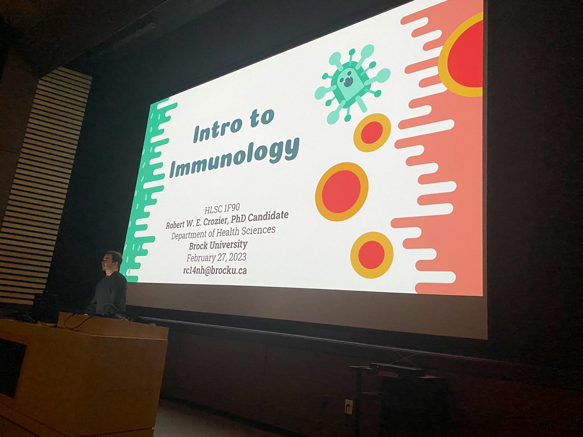 adamjmacneil's tweet photo. Had the distinct pleasure of taking in a guest lecture on immunology by the #MacNeilLab’s own PhD candidate @RweCrozier to our @BrockHLSC intro to health sciences class #HLSC1F90.  🧫🧬🔬
#ProudMentor #VaccinesWork @BrockGradStudy https://t.co/jcXtXGLCH8