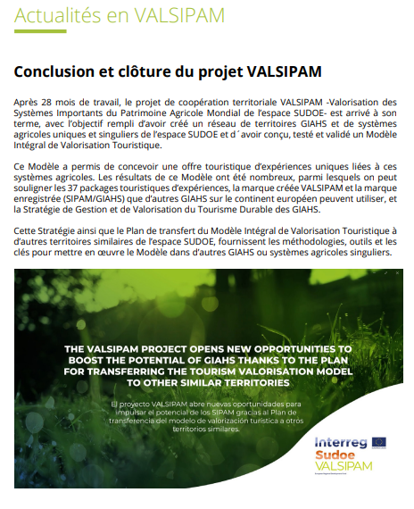 🇫🇷 Extra, extra! Notre bulletin d'information n°4 est sorti avec toutes les mises à jour du projet #VALSIPAM 
📥valsipam.eu/fr/biblioteca
#giahs #sipam #sustainabletourism #agriculturalheritage
<a href="/FAO/">Food and Agriculture Organization</a> <a href="/FAOclimate/">FAO Climate Change & Biodiversity</a> @Sudoe5 <a href="/AgapaSipam/">Secretaría SIPAM AGAPA</a> <a href="/agricultureca15/">agricultureCA15</a> <a href="/Chambagri17/">CA 17</a>  <a href="/ChambagriFrance/">Chambres d'agriculture France</a>