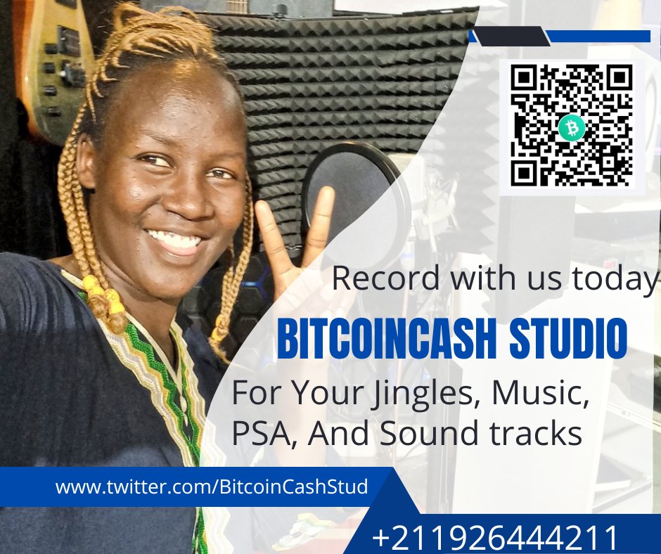 For your Jingles, Music, PSA, And Sound tracks record only with the best Producers in town and from a best Studio  <a href="/BitcoinCashStud/">BitcoinCash Studio</a> at affordable price and pay with #BitcoinCash. Promoting #BCH real use case in #SouthSudan