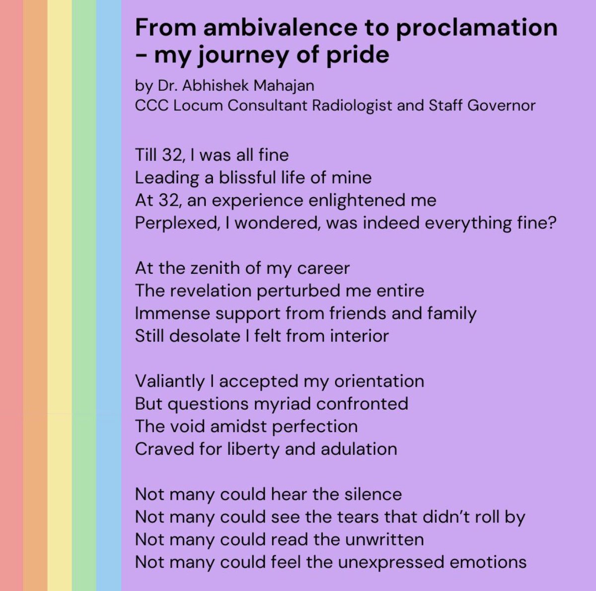 AMCancerImaging's tweet photo. Thank U @CCCNHS @CCC_Staff @ClatterbridgeCC fr Publishing d Poem
Thank U @DrNiveditaC fr putting my feelings into words
Thank U @drvaishricha &amp; @docdcruz for supportin me in my tough times 
Cldnt hav been ny better to celebrate @LGBTHM wid @RainbowNHSBadge @NHSC_LGBTQ @NHSEngland https://t.co/eeCfF9k95U