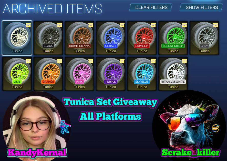 🍬 TUNICA SET GIVEAWAY! 🐮 🤝All Platforms 🤝 How to enter: ➡️Follow @kandykernal & @Scrake_killer 💕Like ♻️Retweet 👥Tag a friend 🎉Winner announced: Friday March. 31st, LIVE🎉 🙏Good luck! #Giveaway #Giveaways #RocketLeague