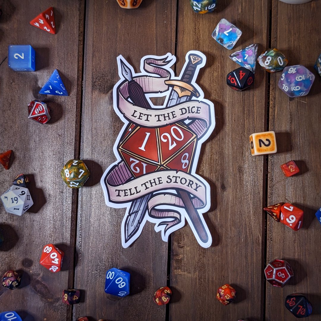 For all those brave enough to let fate take the lead, we have a new sticker available in our shop! Crafted from durable vinyl, these stickers will stand the test of time (and sun and water too)! #ttrpg #DnD 

Now available at: 
↣ TheWylderProject.Etsy.com ↢