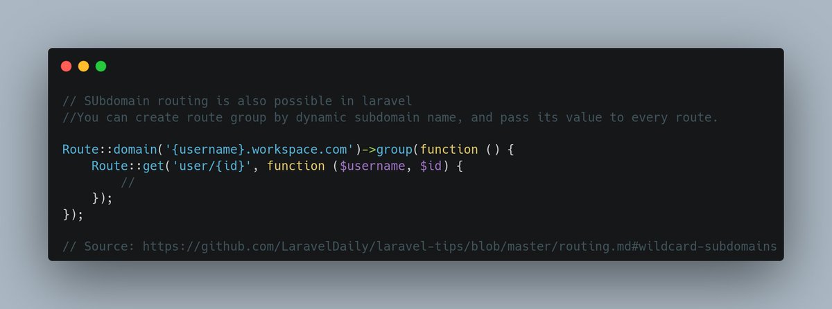 DanielSundayEf1's tweet image. Subdomain routing in Laravel
Better Late than never :-)
#sigma_dev
#LaravelTips
#100DaysOfLaravel
#100DaysOfCode Day 8