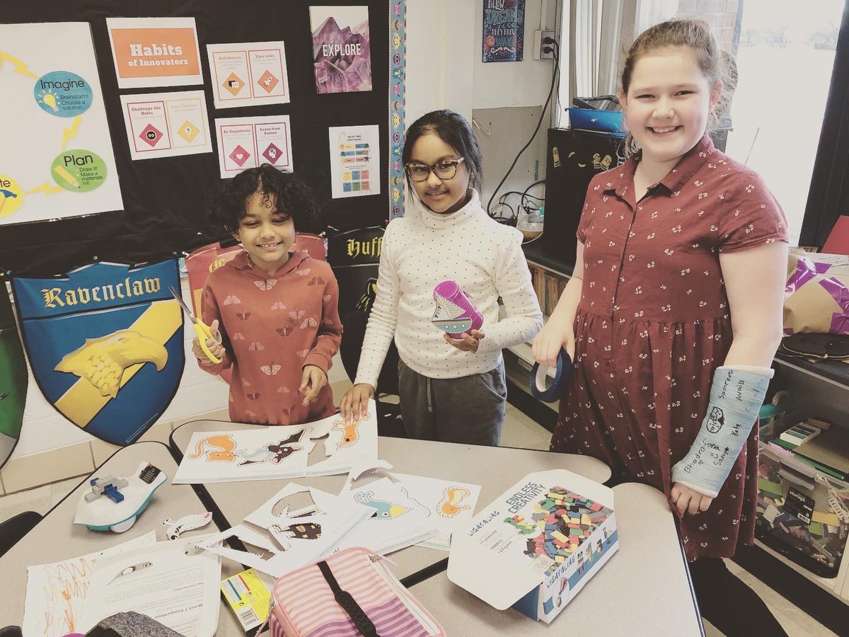 CaraBellMI's tweet photo. The J-Bots, Robot Oreos, and Superior are hard at work creating scenery for Quest 1. #girlssolveit #fordgirlsinstem https://t.co/B45ggNhsBV