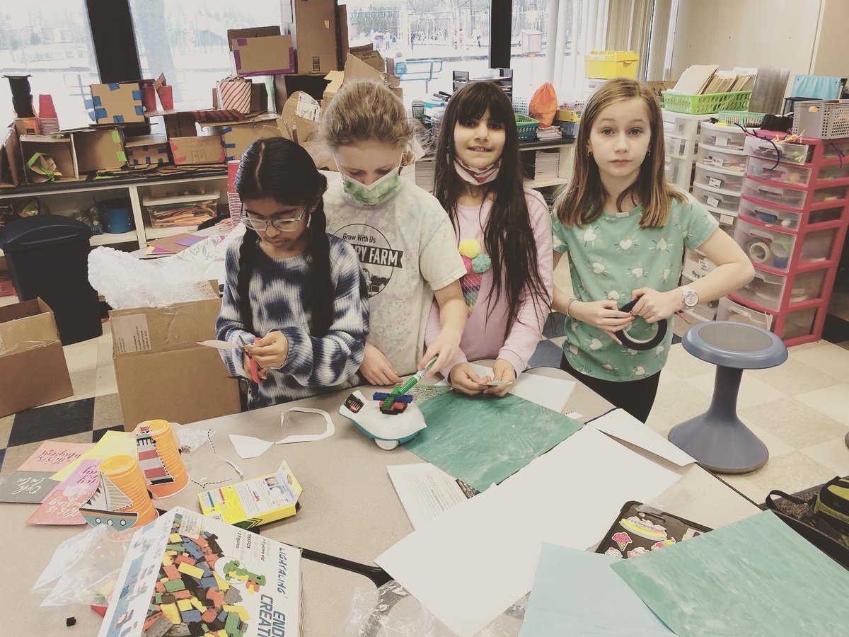 CaraBellMI's tweet photo. The J-Bots, Robot Oreos, and Superior are hard at work creating scenery for Quest 1. #girlssolveit #fordgirlsinstem https://t.co/B45ggNhsBV