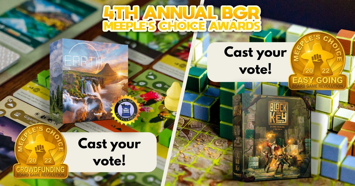 Voting for <a href="/boardgamerev/">BoardGameRevolution</a>'s 4th Annual Meeple's Choice Awards is underway - but voting is only open until March 6! 

We'd love if you'd consider voting for Earth or Block and Key (or both!). 

docs.google.com/forms/d/e/1FAI…

Thanks to everyone for your incredible support! 😊