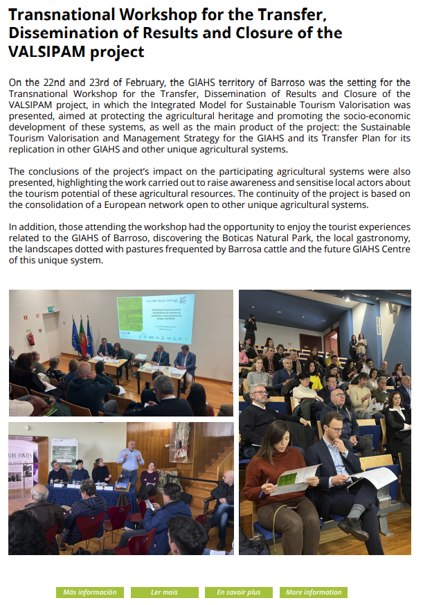 🇬🇧 ¡Extra, extra, extra! Our newsletter no. 4 is out with all the #updates of the #VALSIPAM project
📥valsipam.eu/en/biblioteca
#giahs #sipam #sustainabletourism #agriculturalheritage 
@FAO @FAOclimate @Sudoe5 @Kimberl79710473 @FAOScienceChief @AgriculturAnd