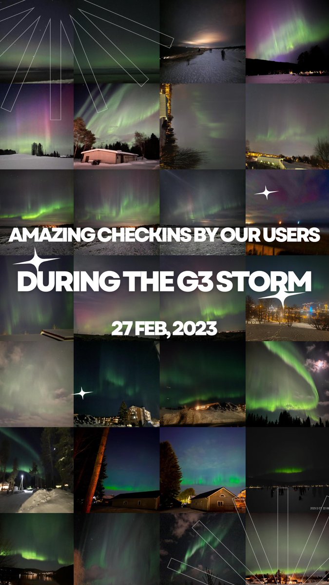 Superb checkins done by our users during G storm! 🤩🔥🙌 Thank you to all who shared their experiences, hope you got to see auroras in the last few days. 🌌🤩

aurorareach.com
#AuroraBorealis #NorthernLights #AuroraAustralis