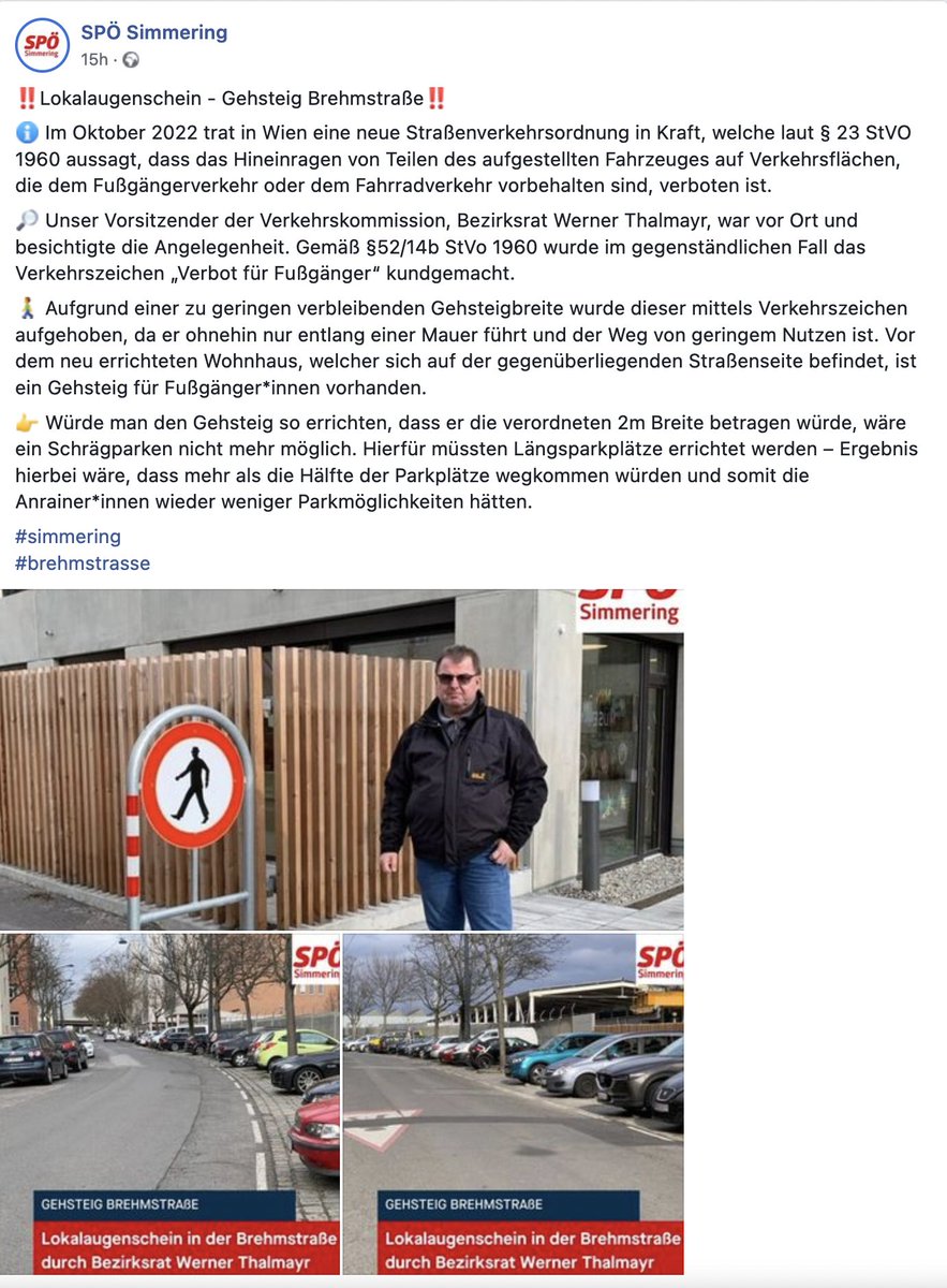 HSequenz's tweet photo. Sozialdemokraten in Simmering sind stolz darauf, dass der Gehsteig in Brehmstrasse gesperrt wurde, statt die Parkordnung zu ändern. Alles gut, Parkplätze gerettet!
Jetzt picken SUVs am Zaun des KINDERGARTENS (!) blasen beim Ein-und Ausparken den Dreck auf den kleinen Spielplatz. https://t.co/JVILlUGrIF