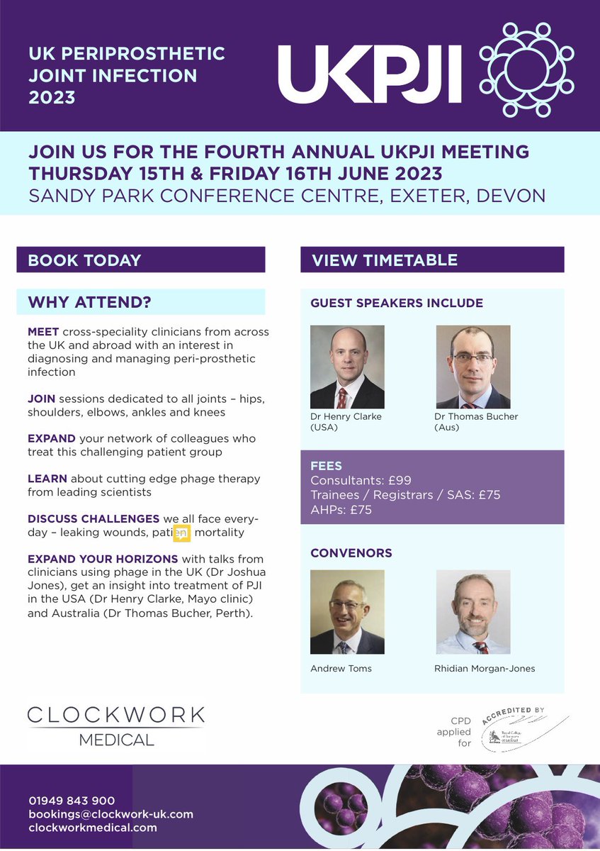 KneeUnit's tweet image. Announcing this year’s UKPJI conference in Exeter on June 15-16

Register online: clockworkmedical.com/ukpji/

Should be a great meeting with a mix of specialities including Ortho and Micro/ID