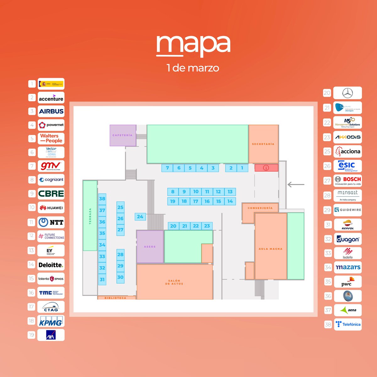 satelec_etsit's tweet photo. Seguimos con el 🥳¡¡SEGUNDO DÍA DE FOROO!!🥳  Mañana seguimos en el Hall del Edificio A de 10h a 17h😍.

Aquí os dejamos el mapa con las 38 empresas💼 líderes en su sector de mañana. Os están esperando con un montón de sorpresitas🙌. https://t.co/70hHD1TfrK
