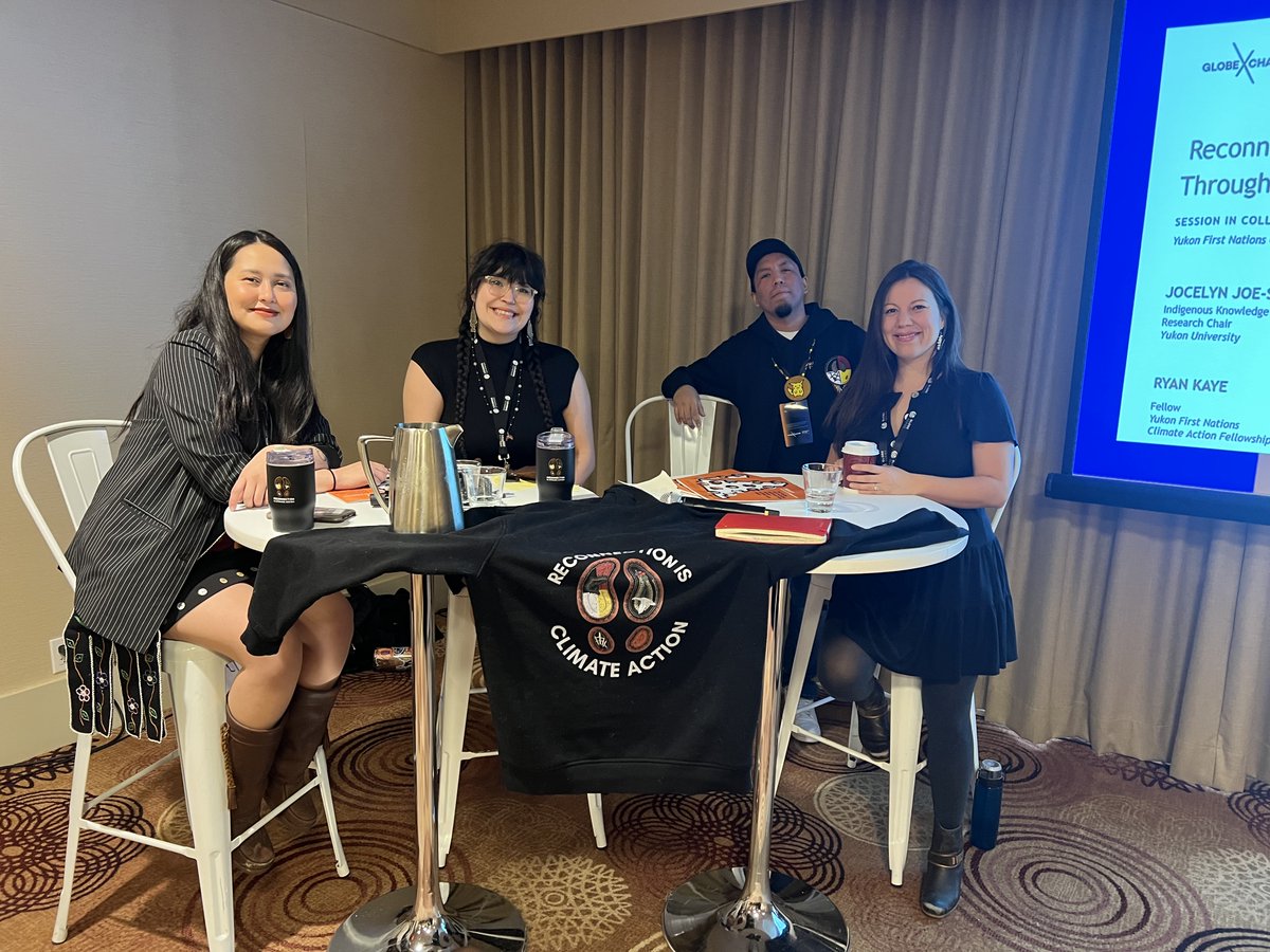 YukonUresearch's tweet photo. Yukon First Nations Climate Action Fellows spoke at #GLOBExCHANGE. Shauna, Nika, Ryan, and Research Chair in Indigenous Knowledge, Jocelyn Joe-Strack, shared their experience creating the Yukon First Nations Climate Vision and Action Plan. 

https://t.co/LajZwXJIJY
@auntyjocey https://t.co/5yJIjITHIz