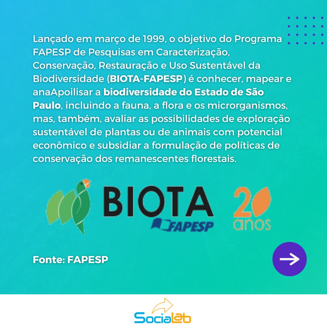 Pesquisador, você já parou para pensar que a gigante biodiversidade brasileira possui oportunidades para pesquisa ainda não exploradas?
Veja as imagens, saiba mais sobre o assunto e conheça o Programa BIOTA-FAPESP!
Links do projeto:
biota.org.br
 #ciencia #science