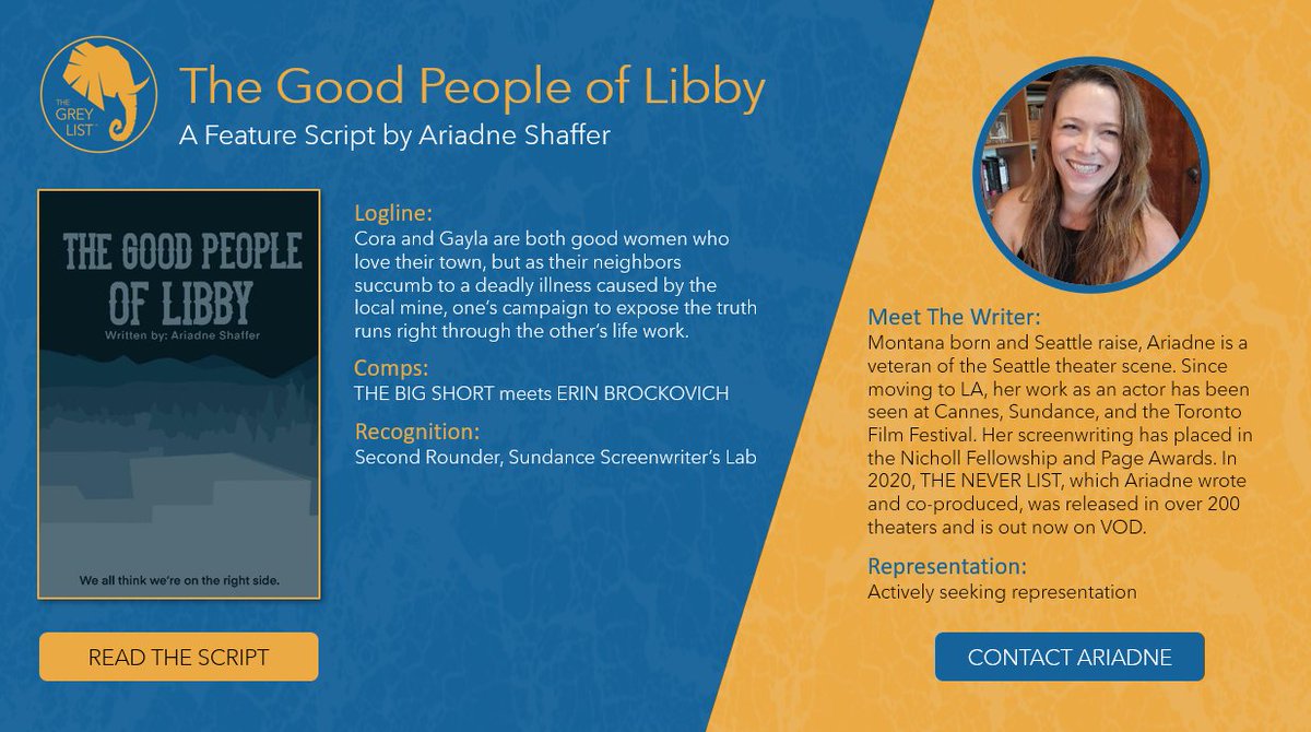 RWWFilm's tweet photo. @BspectacledMofo #TheGreyList Writer Spotlight (15 of 42):

Check out THE GOOD PEOPLE OF LIBBY by @AriadneShaffer 
 
See more here: https://t.co/kMijwxnrql

#screenwriting #FilmTwitter https://t.co/5LjLiQ8PRI