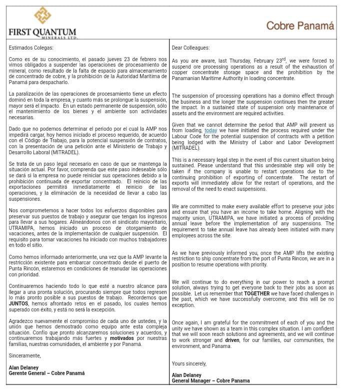 #Atención🔴 | Situación a lo interno de <a href="/Cobre_Panama/">Cobre Panamá</a>, se torna delicada. Documento revela gravedad tras posición de la <a href="/AMP_Panama/">Autoridad Marítima de Panamá</a> de no permitir el desarrollo normal de las labores, que podría terminar con un aumento en el índice de desempleo. 
<a href="/MitradelPma/">Ministerio de Trabajo y Desarrollo Laboral</a>
<a href="/MICIPMA/">Ministerio de Comercio e Industrias de Panamá</a>