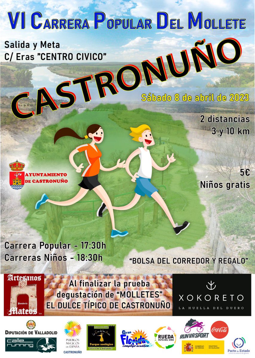 VI Carrera Popular del Mollete, prueba deportiva de exaltación al dulce tradicional de Castronuño, que tendrá lugar el 8 de abril.
Inscripciones on line en inscripciones.runvasport.es/inscripcion/6a…
Presenciales en <a href="/ayto_castronuno/">Ayto de Castronuño</a> o el día de la carrera hasta una hora antes del inicio de la prueba