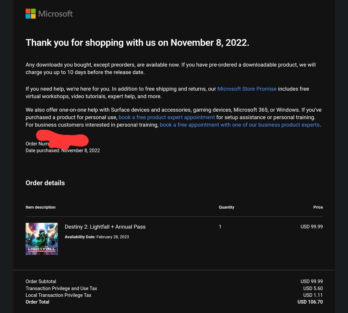 The1Bustos's tweet photo. So, figured out my #Lightfall issue. APPARENTLY, my order was declined for whatever reason. Still got the receipt for it though and no notice that it was declined. I'm going to have to go check my bank stuff because I don't remember ever getting my money back after being charged. https://t.co/FAB8M01M5f